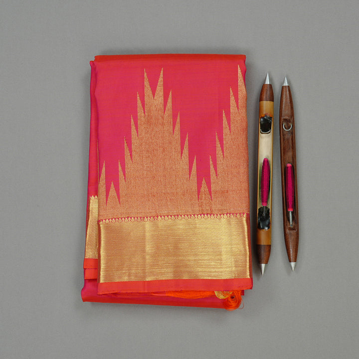 Hayagrivas Orangish Pink Handloom Kanjivaram Silk Saree KBD1943B6-3