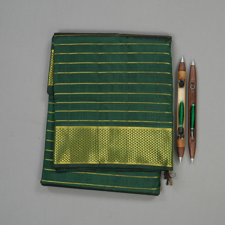 Hayagrivas Handloom Pure Kanjivaram Ten Yards Silk Saree in Lush Bottle Green KBD1944B5-1