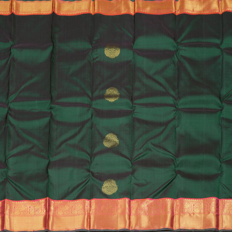Hayagrivas Bottle Green Handloom Kanjivaram Silk Saree with Orangish Pink Border KBD1944B9-2