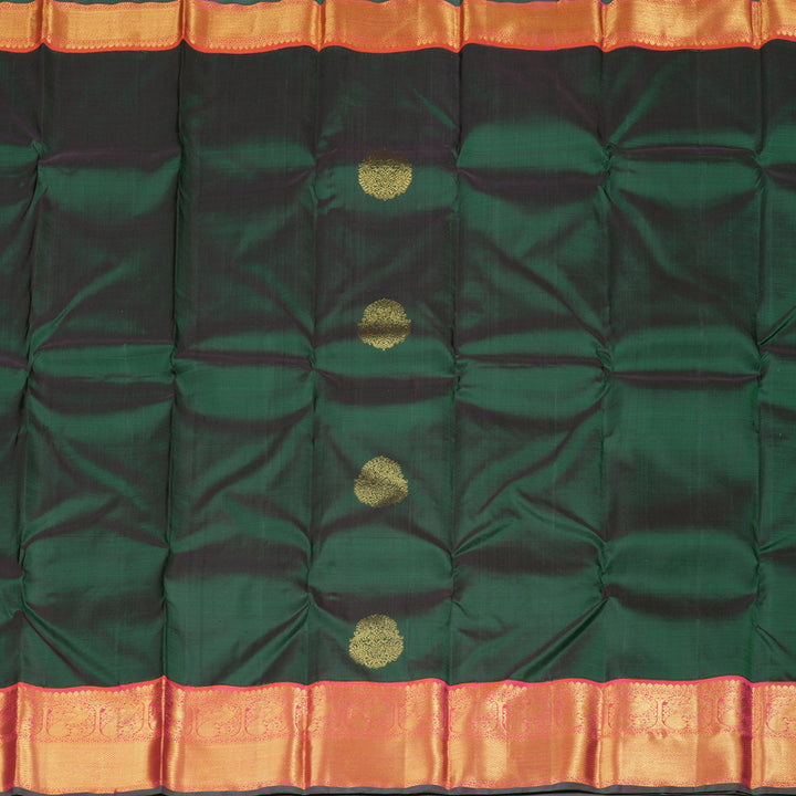 Hayagrivas Bottle Green Handloom Kanjivaram Silk Saree with Orangish Pink Border KBD1944B9-2