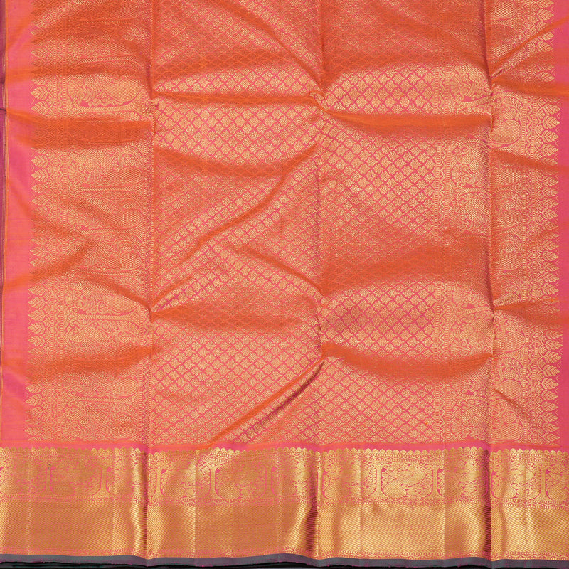 Hayagrivas Bottle Green Handloom Kanjivaram Silk Saree with Orangish Pink Border KBD1944B9-2