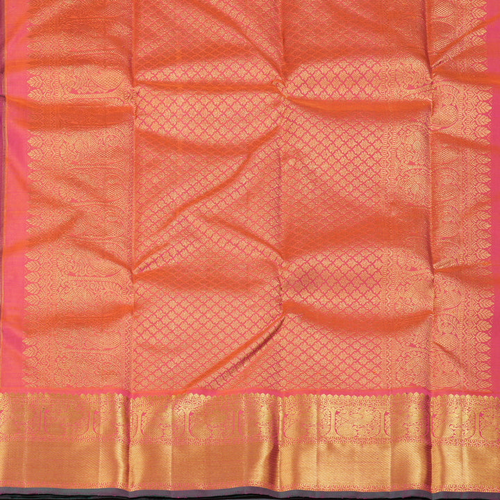 Hayagrivas Bottle Green Handloom Kanjivaram Silk Saree with Orangish Pink Border KBD1944B9-2