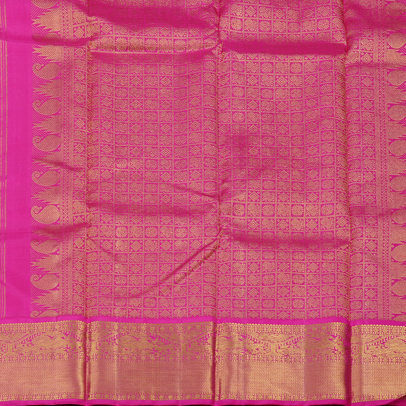 Hayagrivas Mango Yellow Handloom Kanjivaram Silk Saree with Pink Border KBD1946B7-1