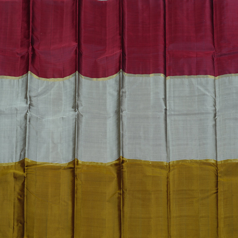 Hayagrivas Muppagam(Wine Maroon,Grey And Dark Fenugreek) Handloom Kanjivaram Silk Saree KBD1948B1-13