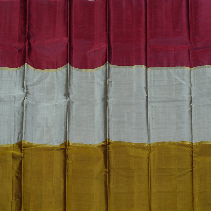Hayagrivas Muppagam(Wine Maroon,Grey And Dark Fenugreek) Handloom Kanjivaram Silk Saree KBD1948B1-13