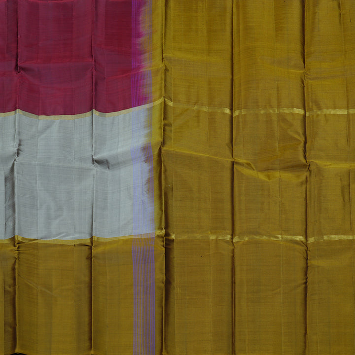 Hayagrivas Muppagam(Wine Maroon,Grey And Dark Fenugreek) Handloom Kanjivaram Silk Saree KBD1948B1-13