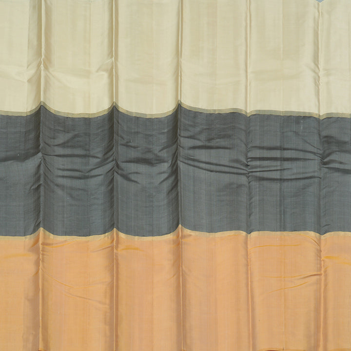 Hayagrivas Muppagam (Half White,Black And Sandal) Handloom Kanjivaram Silk Saree KBD1948B1-19