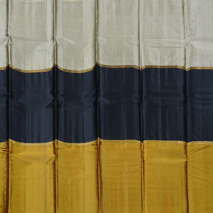 Hayagrivas Mubagam(Grey,Black And Honey Mustard) Handloom Kanjivaram Silk Saree with Honey Mustard Border KBD1948B1-8