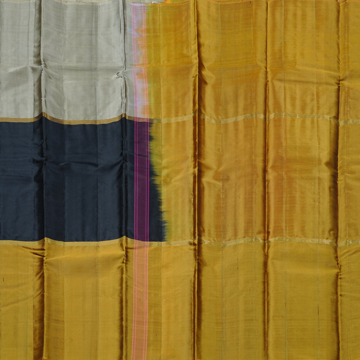 Hayagrivas Mubagam(Grey,Black And Honey Mustard) Handloom Kanjivaram Silk Saree with Honey Mustard Border KBD1948B1-8