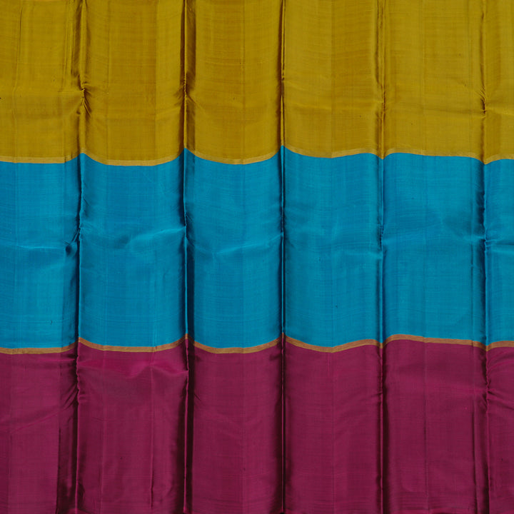 Hayagrivas Muppagam (Dark Fenugreek,Sky Blue And Purple) Handloom Kanjivaram Silk Saree KBD1948B1-9