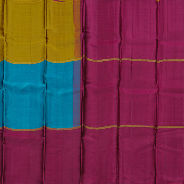 Hayagrivas Muppagam (Dark Fenugreek,Sky Blue And Purple) Handloom Kanjivaram Silk Saree KBD1948B1-9