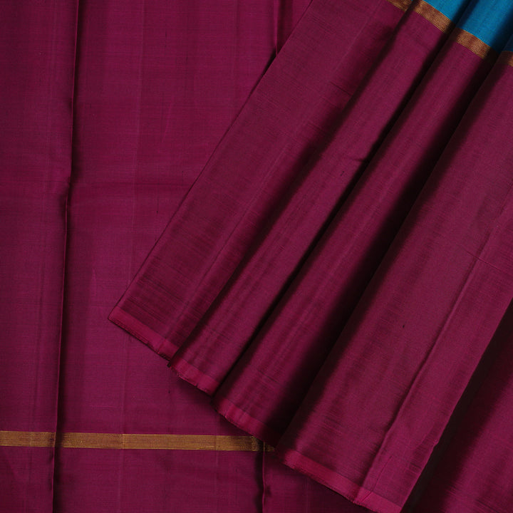 Hayagrivas Muppagam (Dark Fenugreek,Sky Blue And Purple) Handloom Kanjivaram Silk Saree KBD1948B1-9