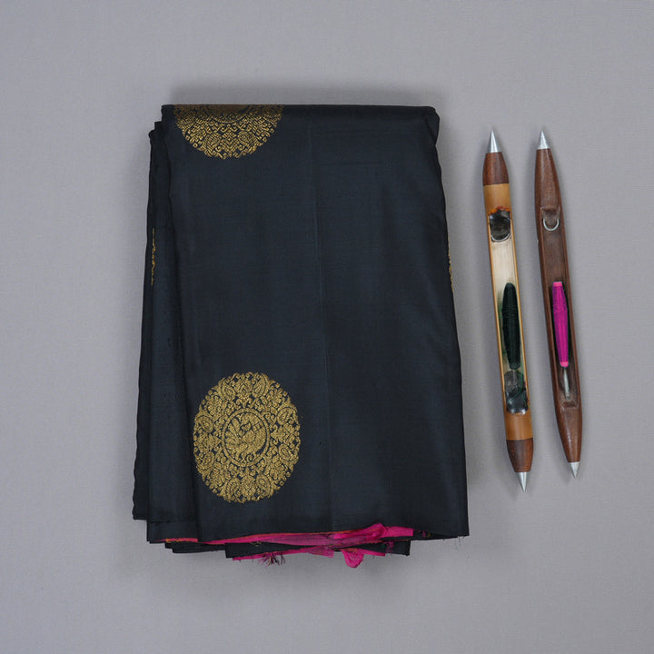 Hayagrivas Handloom Kanjivaram Silk Saree in Regal Black and Multicolor Checks KBD1948B2-5