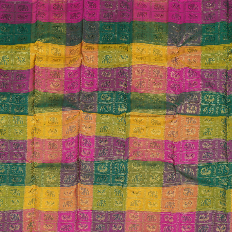 Hayagrivas Handloom Kanjivaram Silk Saree in Regal Black and Multicolor Checks KBD1948B2-5