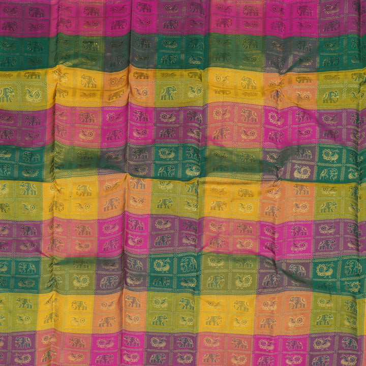 Hayagrivas Handloom Kanjivaram Silk Saree in Regal Black and Multicolor Checks KBD1948B2-5
