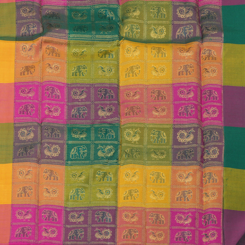 Hayagrivas Handloom Kanjivaram Silk Saree in Regal Black and Multicolor Checks KBD1948B2-5