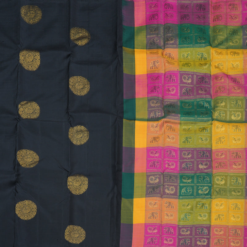 Hayagrivas Handloom Kanjivaram Silk Saree in Regal Black and Multicolor Checks KBD1948B2-5