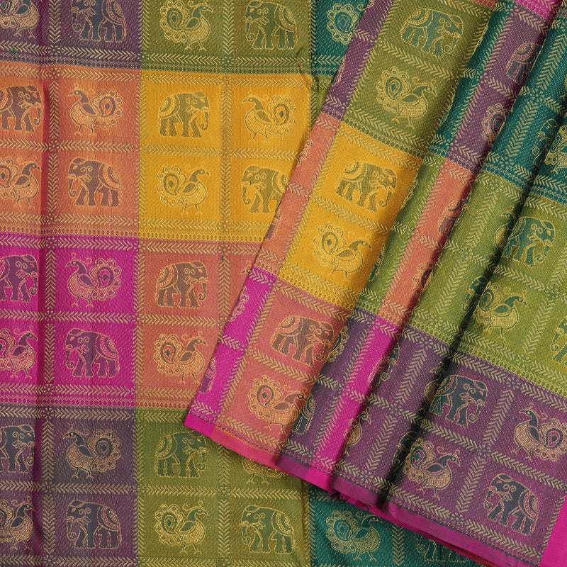 Hayagrivas Handloom Kanjivaram Silk Saree in Regal Black and Multicolor Checks KBD1948B2-5