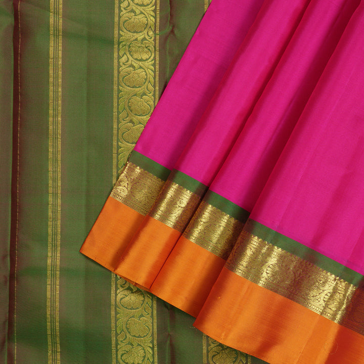 Hayagrivas Pink Handloom Kanjivaram Silk Saree with Honey Mustard Border KBD1948B3-2