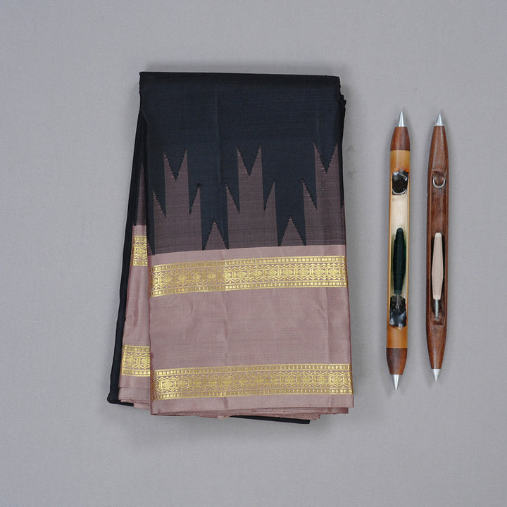 Hayagrivas Black Handloom Kanjivaram Silk Saree with Chocolate Brown Border KBD1949B2-2