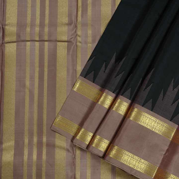 Hayagrivas Black Handloom Kanjivaram Silk Saree with Chocolate Brown Border KBD1949B2-2