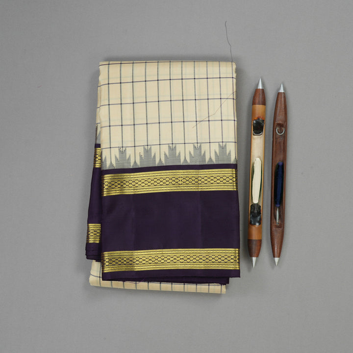 Hayagrivas Handloom Half White Kanjivaram Silk Saree with Nagapazham Border KBD1949B3-1