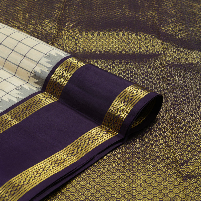 Hayagrivas Handloom Half White Kanjivaram Silk Saree with Nagapazham Border KBD1949B3-1