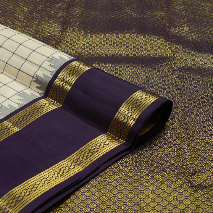 Hayagrivas Handloom Half White Kanjivaram Silk Saree with Nagapazham Border KBD1949B3-1