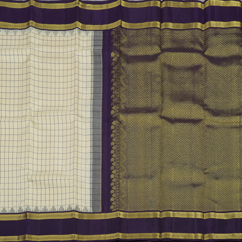 Hayagrivas Handloom Half White Kanjivaram Silk Saree with Nagapazham Border KBD1949B3-1