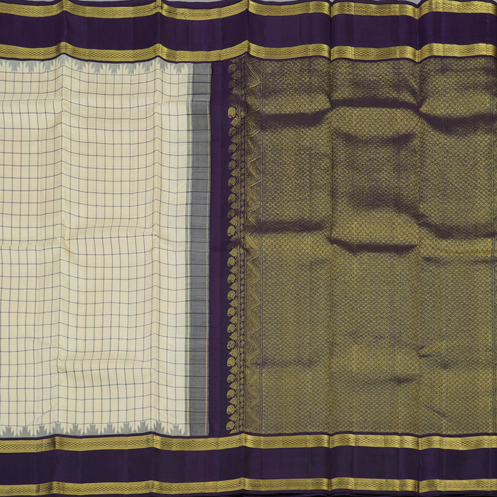 Hayagrivas Handloom Half White Kanjivaram Silk Saree with Nagapazham Border KBD1949B3-1