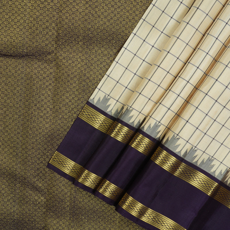 Hayagrivas Handloom Half White Kanjivaram Silk Saree with Nagapazham Border KBD1949B3-1