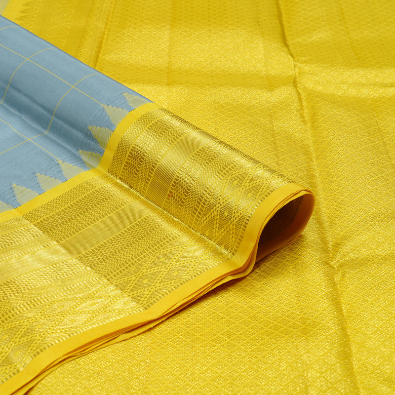 Hayagrivas Silver Grey Handloom Kanjivaram Silk Saree with Yellow Border KBD1949B3-2