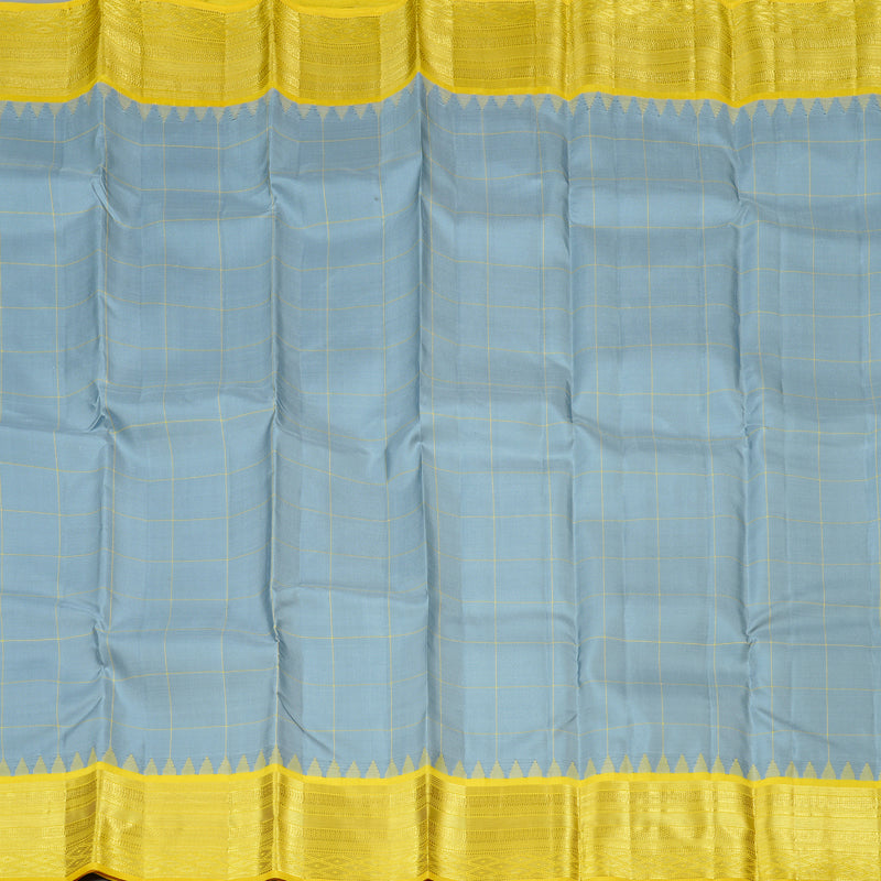 Hayagrivas Silver Grey Handloom Kanjivaram Silk Saree with Yellow Border KBD1949B3-2