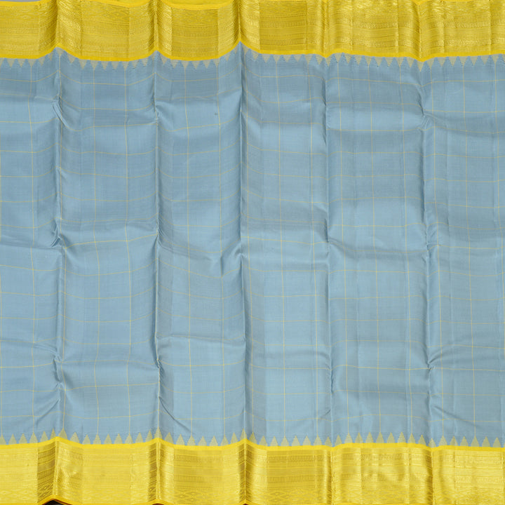 Hayagrivas Silver Grey Handloom Kanjivaram Silk Saree with Yellow Border KBD1949B3-2