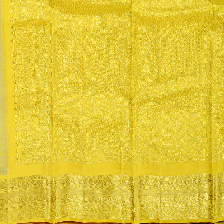 Hayagrivas Silver Grey Handloom Kanjivaram Silk Saree with Yellow Border KBD1949B3-2