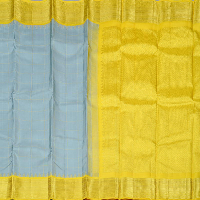 Hayagrivas Silver Grey Handloom Kanjivaram Silk Saree with Yellow Border KBD1949B3-2