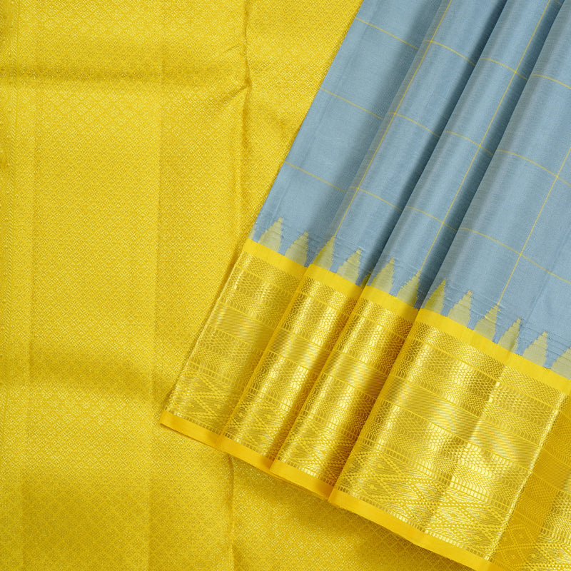 Hayagrivas Silver Grey Handloom Kanjivaram Silk Saree with Yellow Border KBD1949B3-2