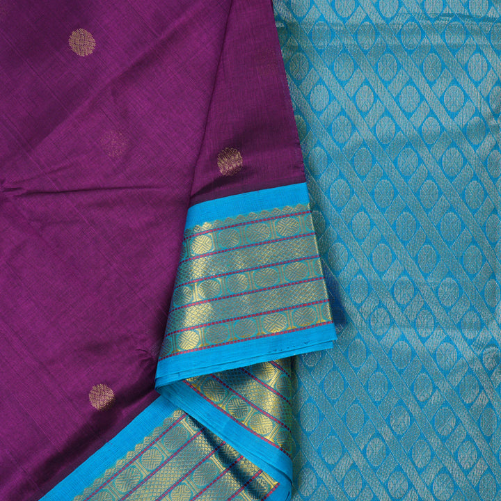 Hayagrivas Handloom Silk Cotton Saree in Majestic Dark Purple KBD1950B1-3