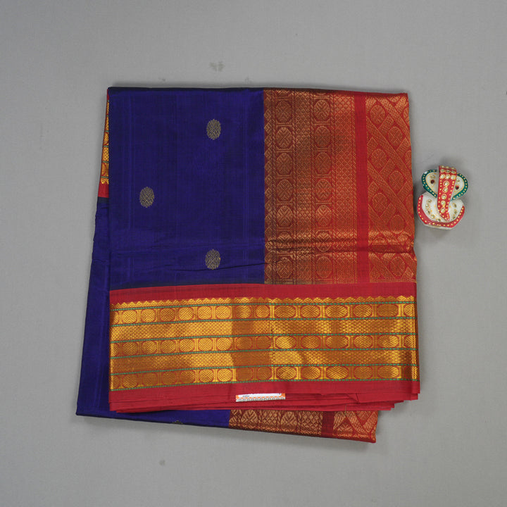 Hayagrivas Handloom silk cotton saree in Blue with maroon KBD1951B1-10