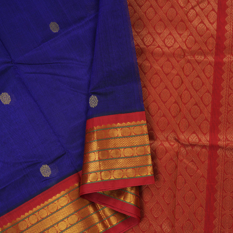 Hayagrivas Handloom silk cotton saree in Blue with maroon KBD1951B1-10