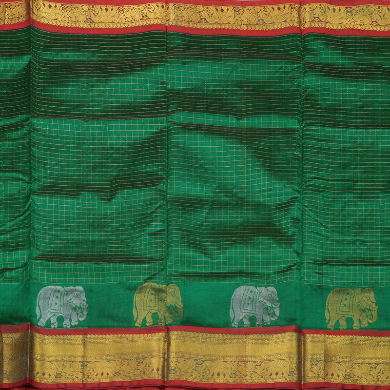 Hayagrivas Handloom Bottle Green Pure Silk Cotton Saree with Red Border KBD1951B4-2