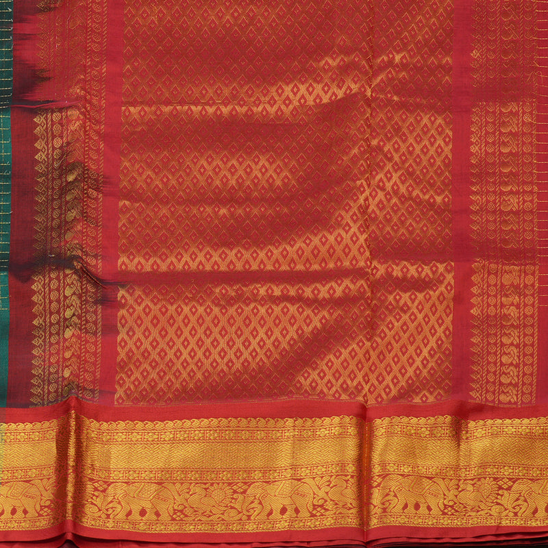 Hayagrivas Handloom Bottle Green Pure Silk Cotton Saree with Red Border KBD1951B4-2