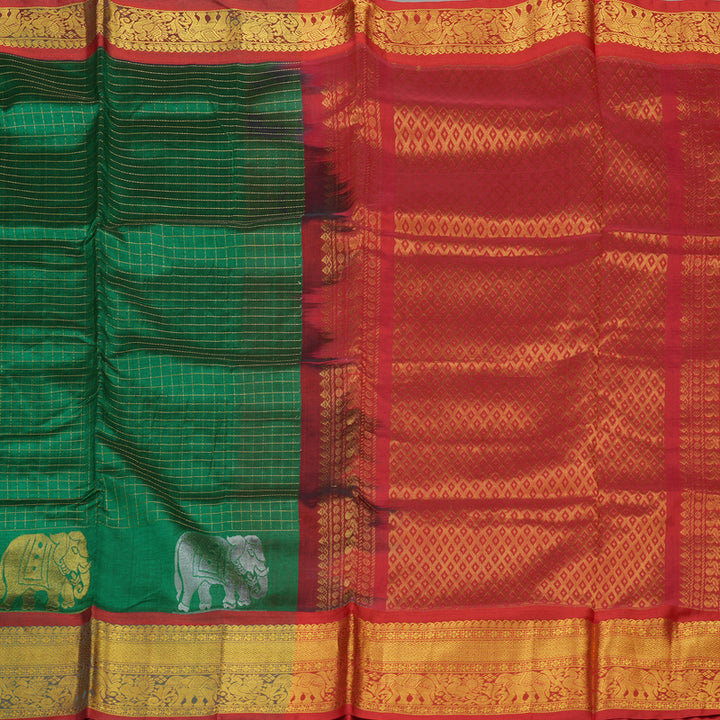 Hayagrivas Handloom Bottle Green Pure Silk Cotton Saree with Red Border KBD1951B4-2