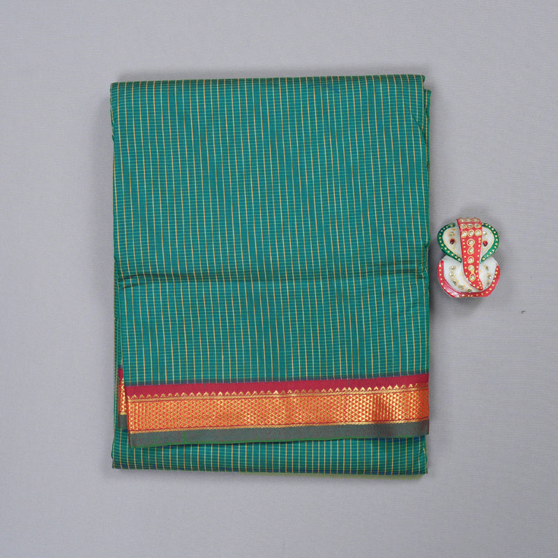 Hayagrivas Ten Yards Semi Silk Saree in Refreshing Teal Green KBD1953B13-1