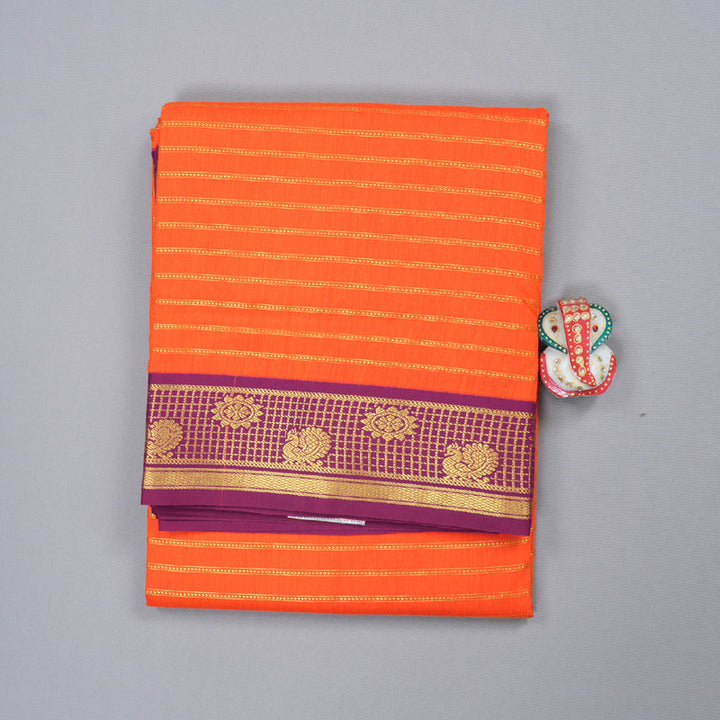Hayagrivas Ten Yards Semi Silk Saree in Vibrant Orange KBD1953B20-2