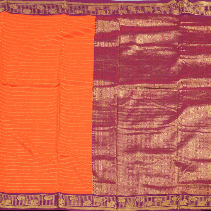Hayagrivas Ten Yards Semi Silk Saree in Vibrant Orange KBD1953B20-2