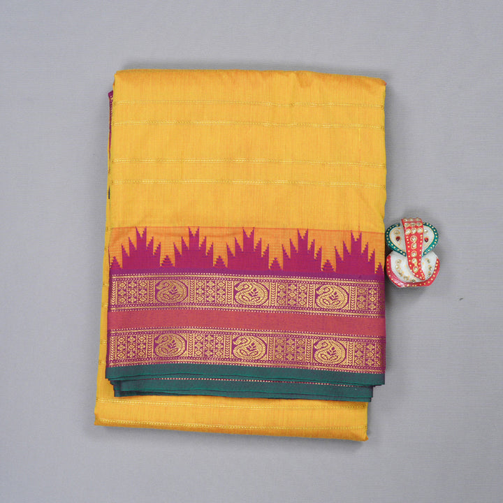 Hayagrivas Ten Yards Semi Silk Saree in Sunlit Mustard Yellow KBD1953B34-1