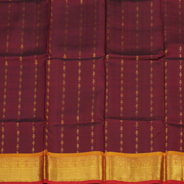Hayagrivas Handloom Araku Maroon Kanjivaram Silk Pattu Pavadai with Golden Yellow Border KBD1955B1-1