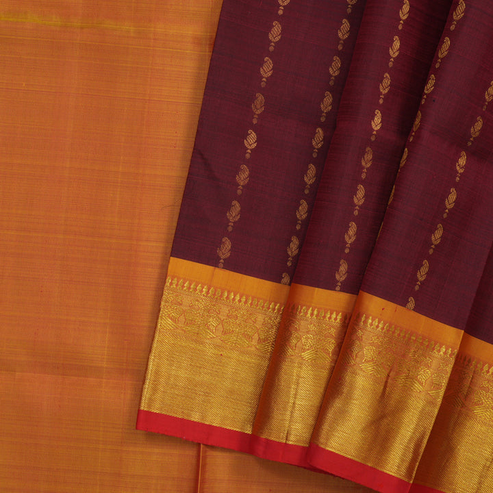 Hayagrivas Handloom Araku Maroon Kanjivaram Silk Pattu Pavadai with Golden Yellow Border KBD1955B1-1