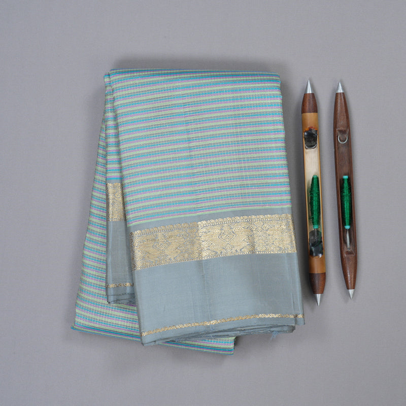 Hayagrivas Multi Colour Checks Handloom Kanjivaram Silk Saree with Grey Border KBD1968B15-1